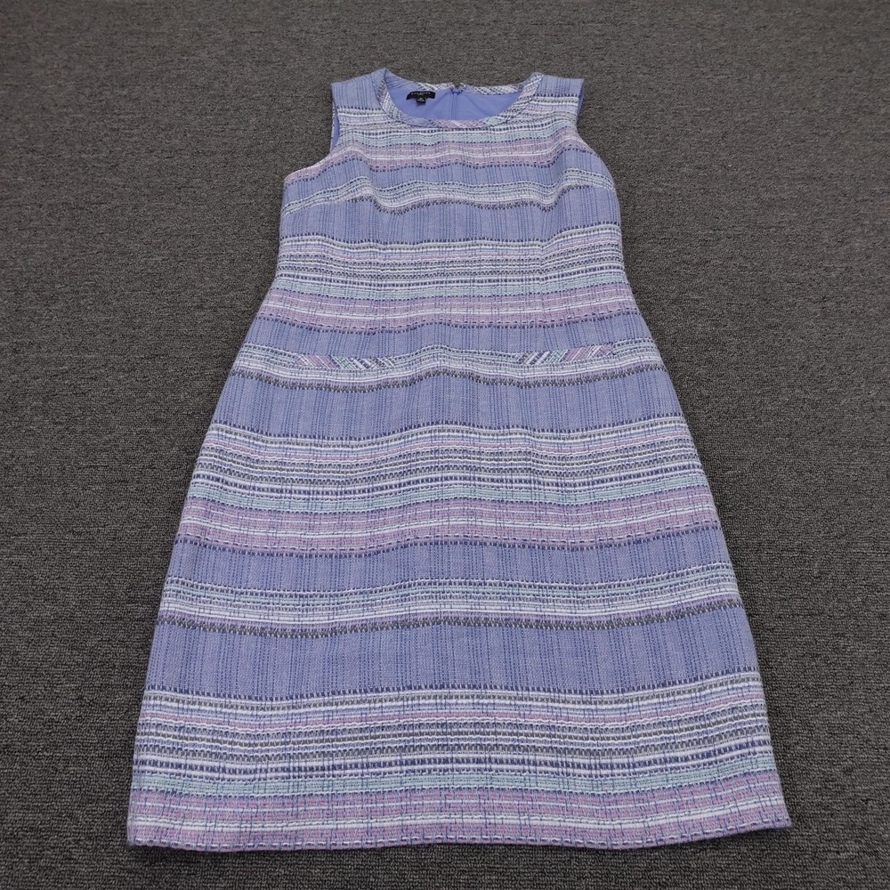 Talbots Dress Womens Petite 4P Blue Tweed Striped Sleeveless Sheath Knee Length